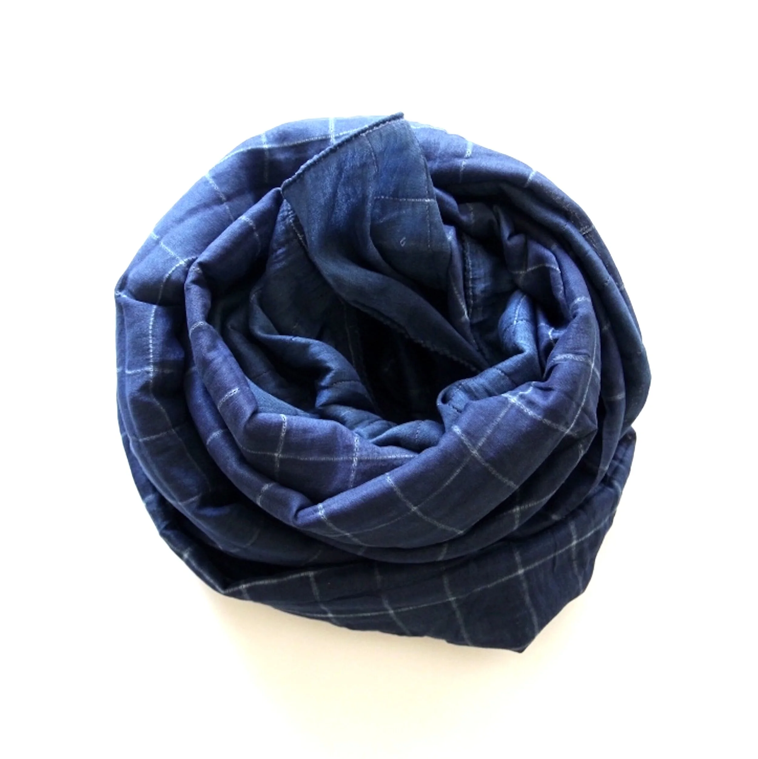 Indigo-Shibori-Check-Cotton-Silk-Scarf — One New Road